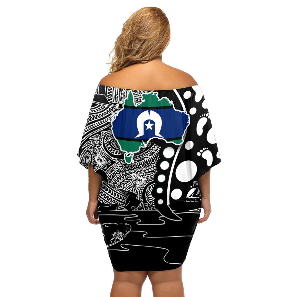 Torest Trait Islands Map Mix Aboriginal Pattern Family Matching Off Shoulder Short Dress and Hawaiian Shirt