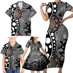 Torest Trait Islands Map Mix Aboriginal Pattern Family Matching Short Sleeve Bodycon Dress and Hawaiian Shirt