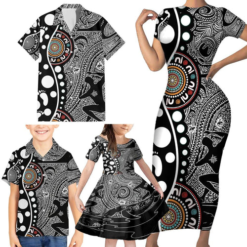 Torest Trait Islands Map Mix Aboriginal Pattern Family Matching Short Sleeve Bodycon Dress and Hawaiian Shirt