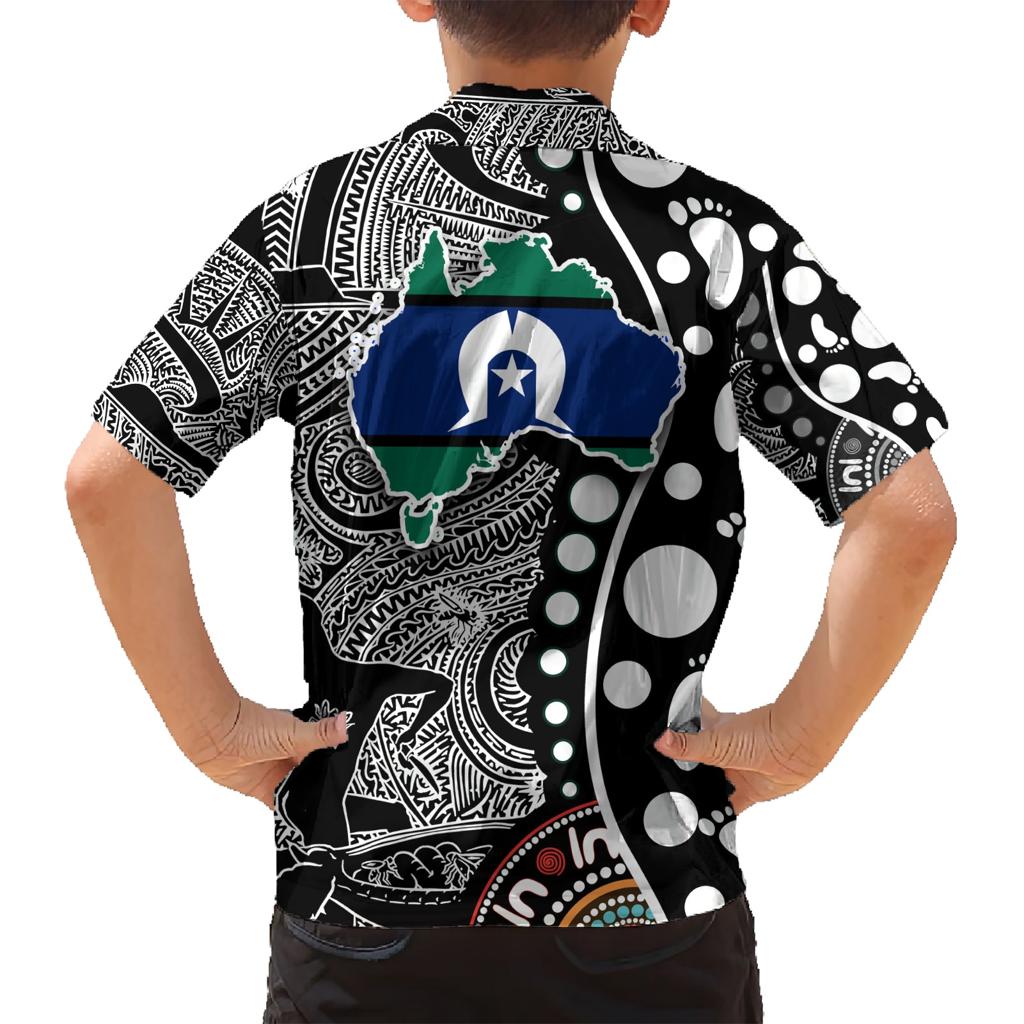 Torest Trait Islands Map Mix Aboriginal Pattern Family Matching Short Sleeve Bodycon Dress and Hawaiian Shirt