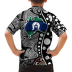 Torest Trait Islands Map Mix Aboriginal Pattern Family Matching Short Sleeve Bodycon Dress and Hawaiian Shirt