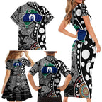 Torest Trait Islands Map Mix Aboriginal Pattern Family Matching Short Sleeve Bodycon Dress and Hawaiian Shirt