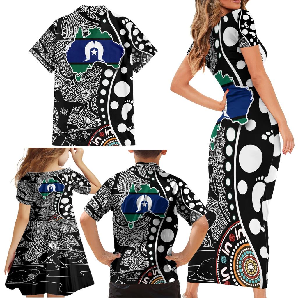 Torest Trait Islands Map Mix Aboriginal Pattern Family Matching Short Sleeve Bodycon Dress and Hawaiian Shirt