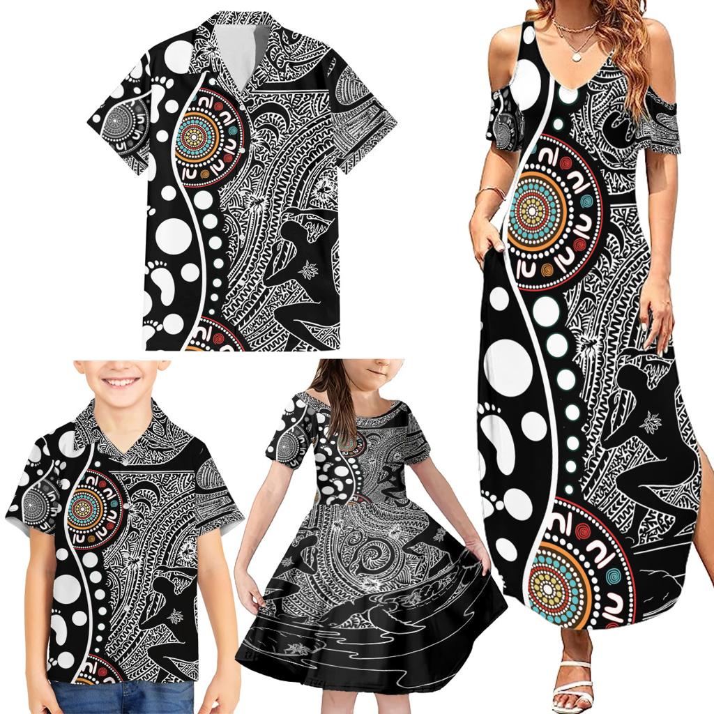 Torest Trait Islands Map Mix Aboriginal Pattern Family Matching Summer Maxi Dress and Hawaiian Shirt