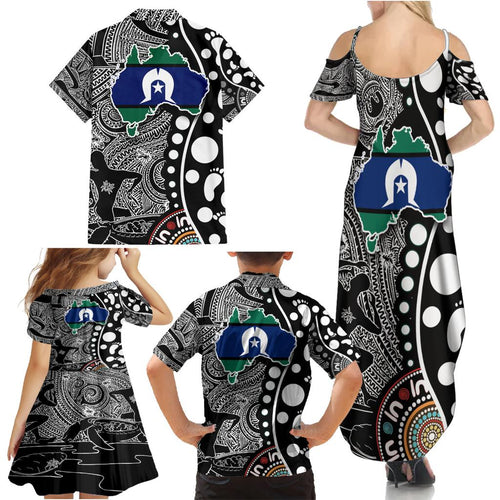 Torest Trait Islands Map Mix Aboriginal Pattern Family Matching Summer Maxi Dress and Hawaiian Shirt