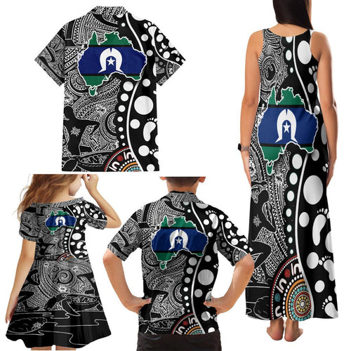 Torest Trait Islands Map Mix Aboriginal Pattern Family Matching Tank Maxi Dress and Hawaiian Shirt