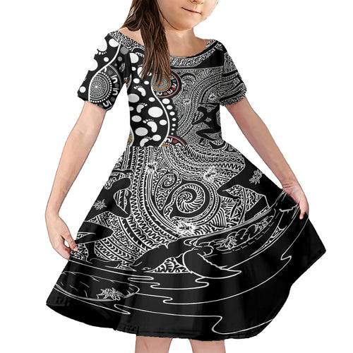 Torest Trait Islands Map Mix Aboriginal Pattern Kid Short Sleeve Dress