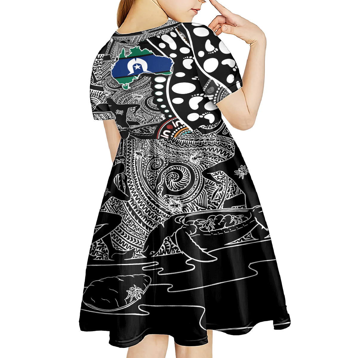Torest Trait Islands Map Mix Aboriginal Pattern Kid Short Sleeve Dress