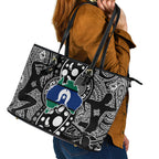 Torest Trait Islands Map Mix Aboriginal Pattern Leather Tote Bag