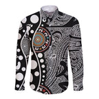 Torest Trait Islands Map Mix Aboriginal Pattern Long Sleeve Button Shirt