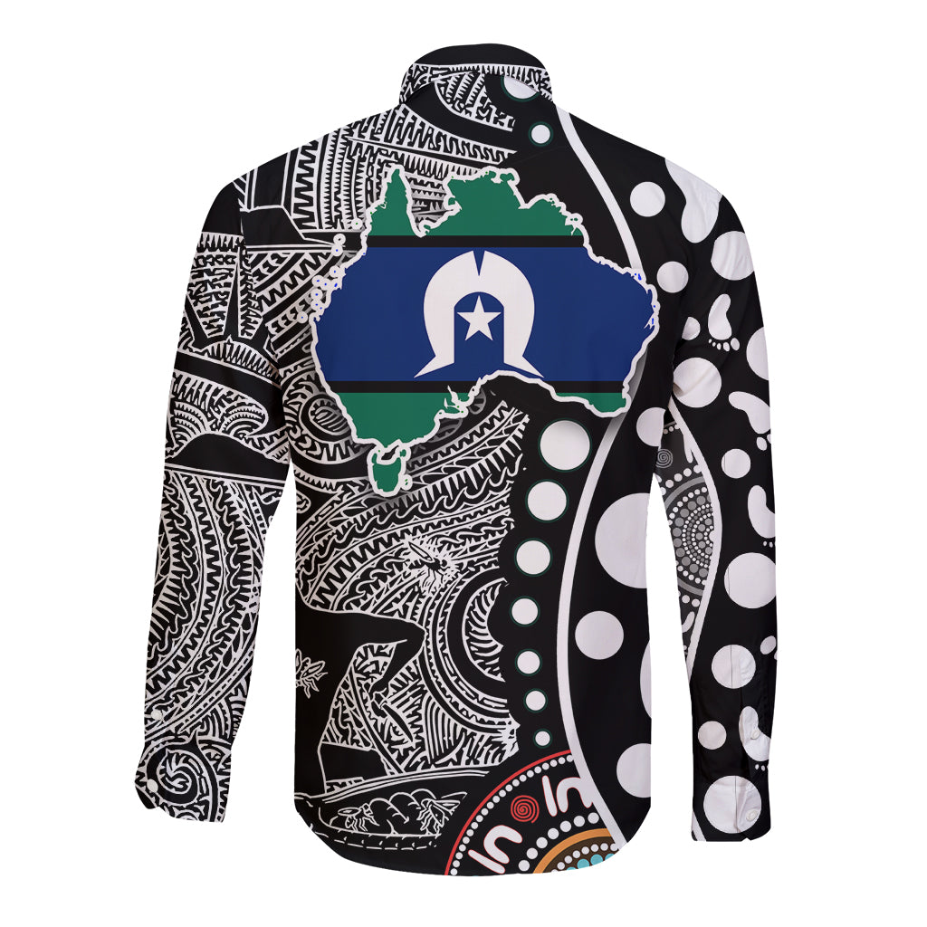 Torest Trait Islands Map Mix Aboriginal Pattern Long Sleeve Button Shirt