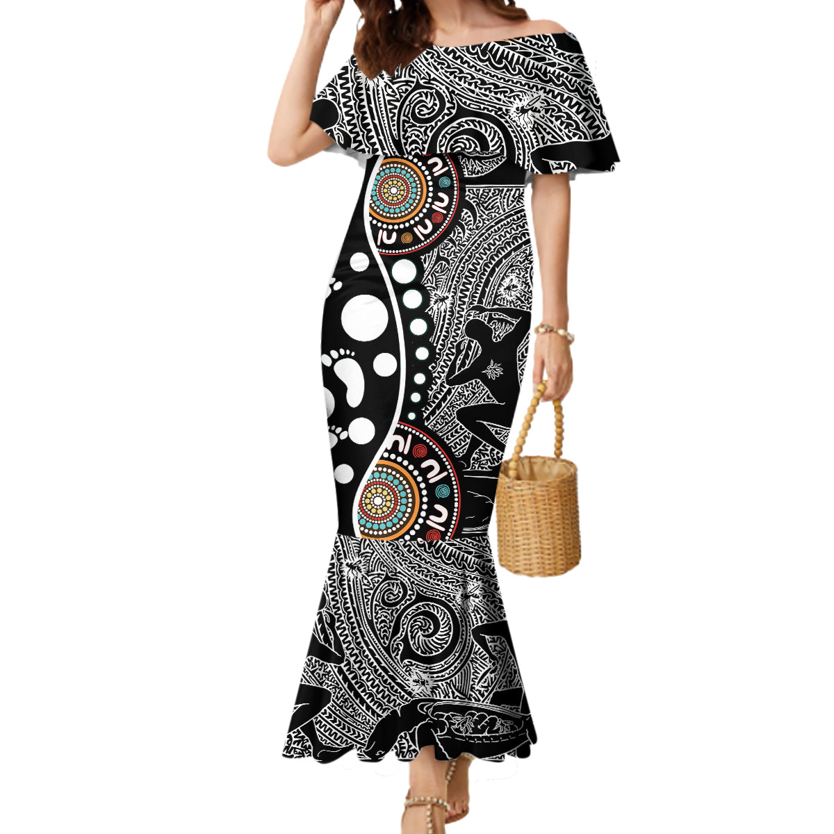 Torest Trait Islands Map Mix Aboriginal Pattern Mermaid Dress