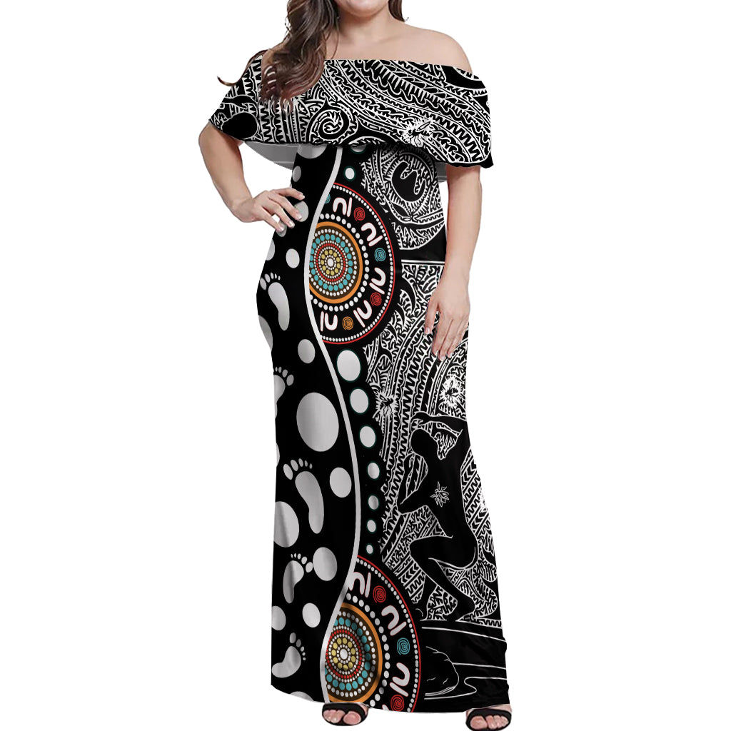 Torest Trait Islands Map Mix Aboriginal Pattern Off Shoulder Maxi Dress