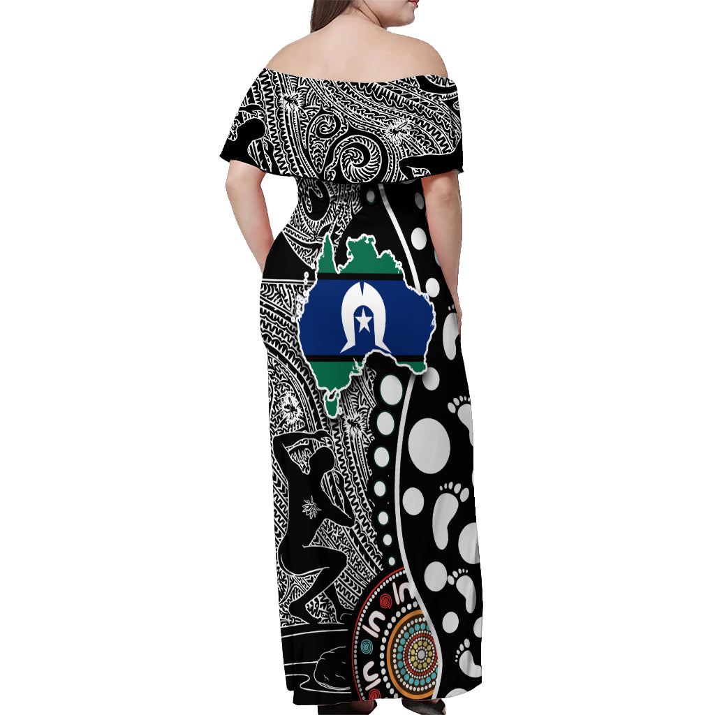 Torest Trait Islands Map Mix Aboriginal Pattern Off Shoulder Maxi Dress