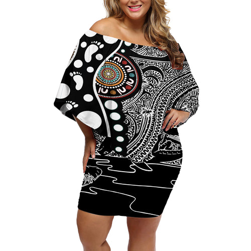 Torest Trait Islands Map Mix Aboriginal Pattern Off Shoulder Short Dress