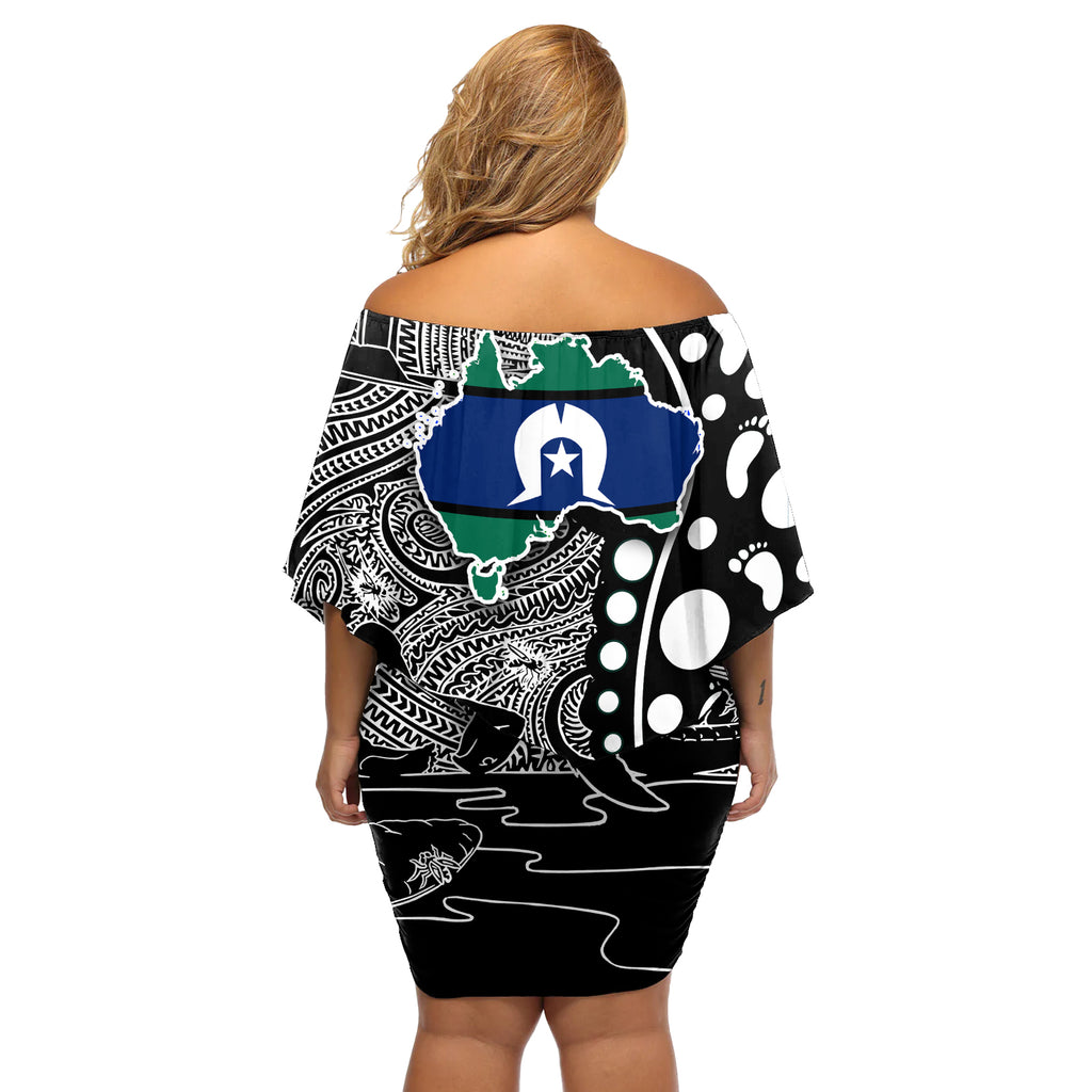 Torest Trait Islands Map Mix Aboriginal Pattern Off Shoulder Short Dress