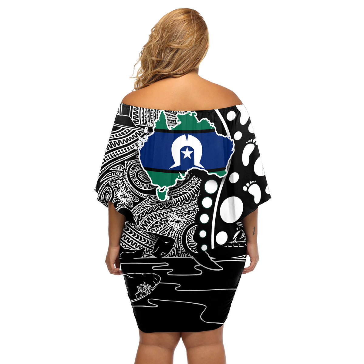 Torest Trait Islands Map Mix Aboriginal Pattern Off Shoulder Short Dress