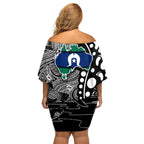 Torest Trait Islands Map Mix Aboriginal Pattern Off Shoulder Short Dress