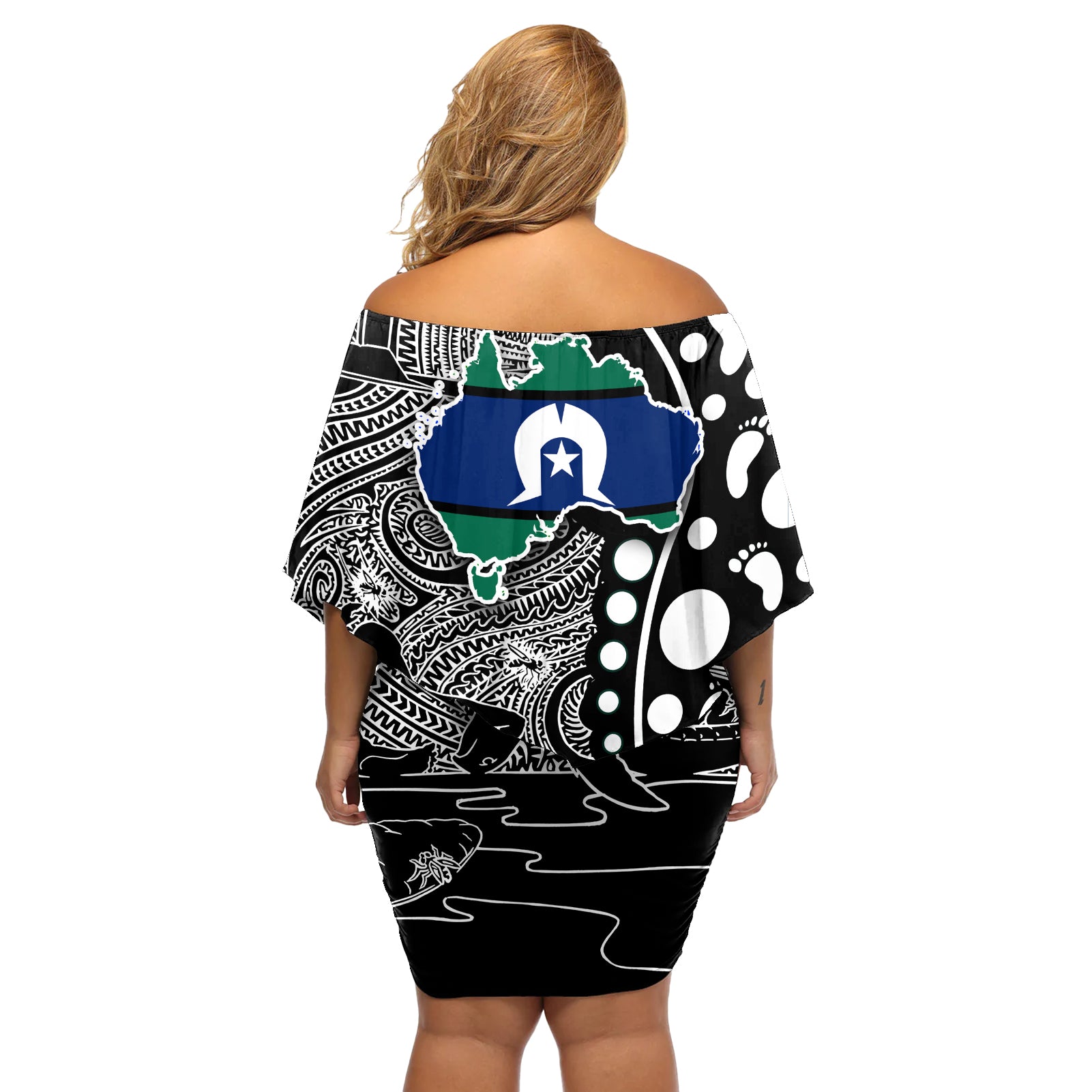 Torest Trait Islands Map Mix Aboriginal Pattern Off Shoulder Short Dress