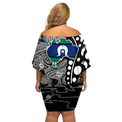 Torest Trait Islands Map Mix Aboriginal Pattern Off Shoulder Short Dress