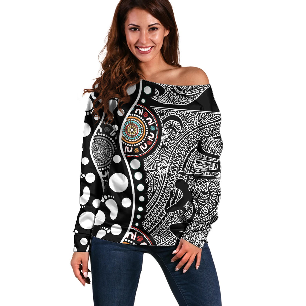 Torest Trait Islands Map Mix Aboriginal Pattern Off Shoulder Sweater