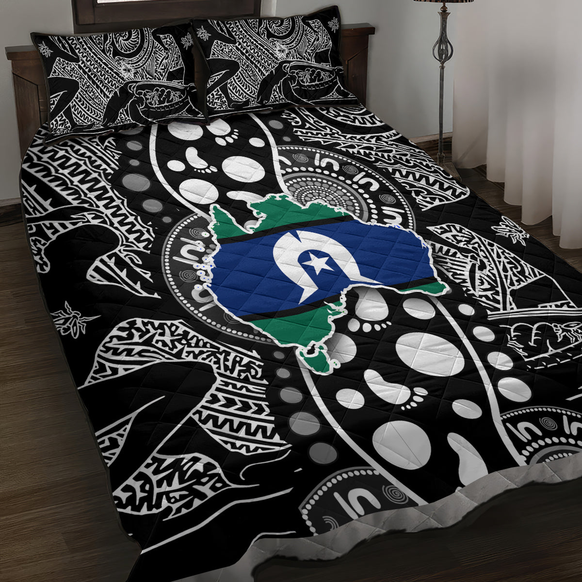 Torest Trait Islands Map Mix Aboriginal Pattern Quilt Bed Set