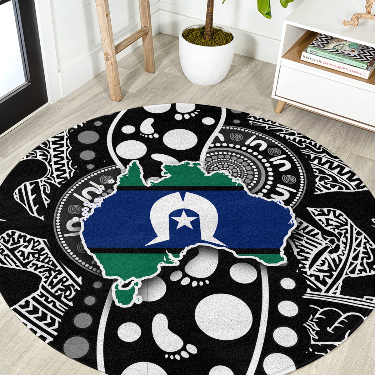 Torest Trait Islands Map Mix Aboriginal Pattern Round Carpet