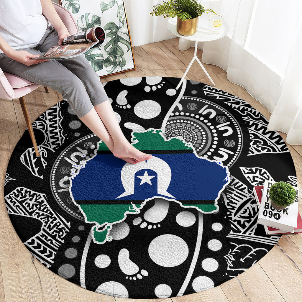 Torest Trait Islands Map Mix Aboriginal Pattern Round Carpet