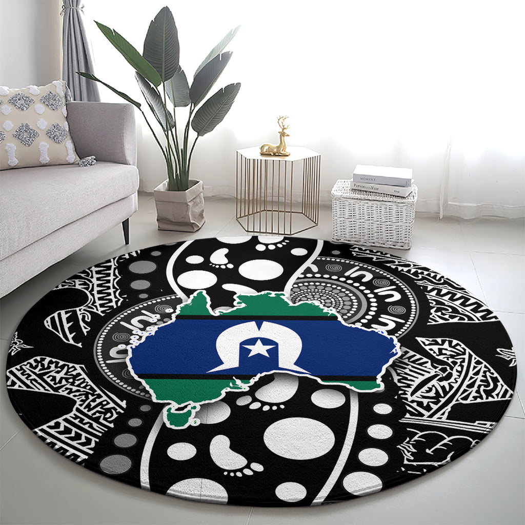 Torest Trait Islands Map Mix Aboriginal Pattern Round Carpet