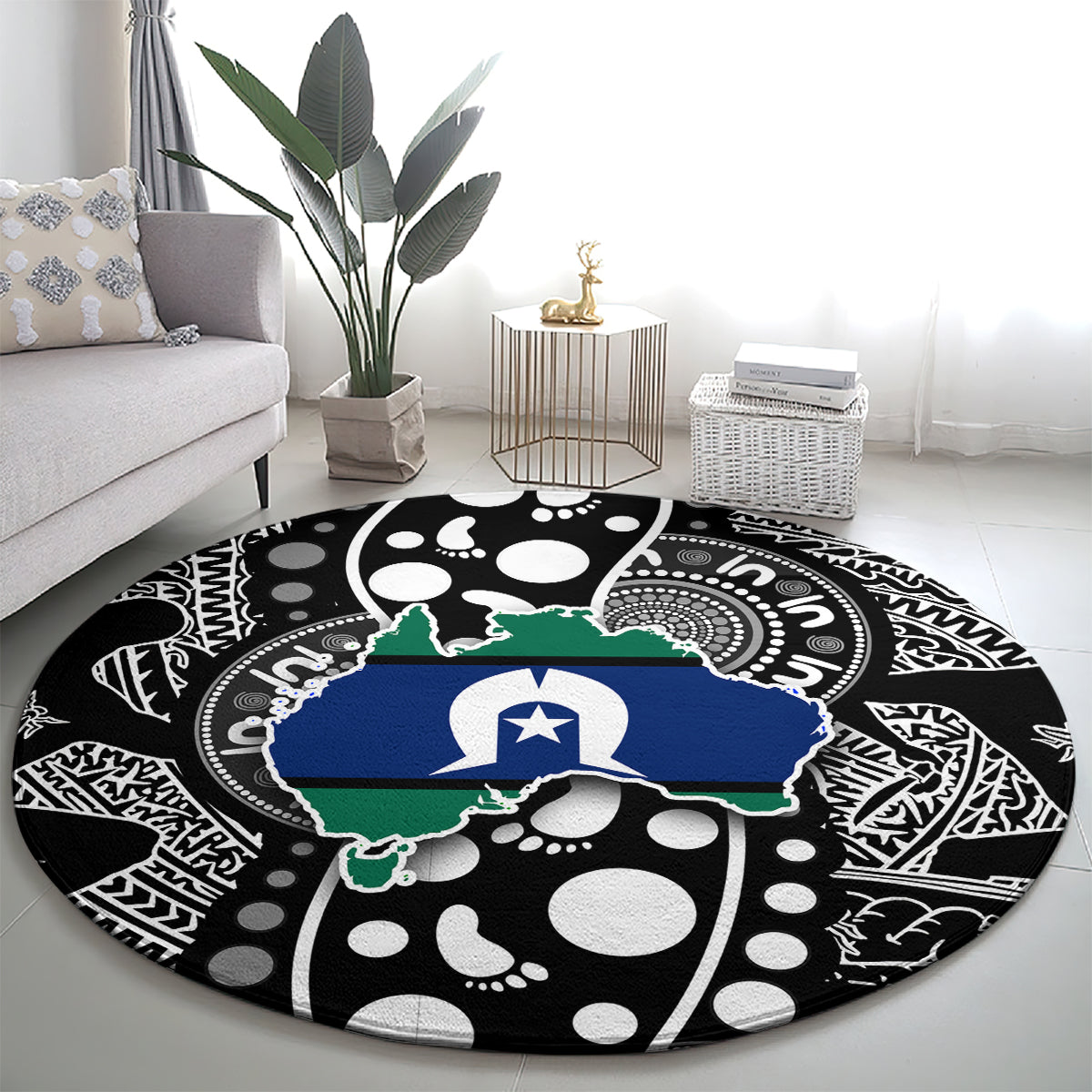 Torest Trait Islands Map Mix Aboriginal Pattern Round Carpet