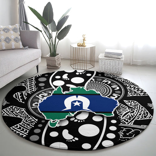 Torest Trait Islands Map Mix Aboriginal Pattern Round Carpet