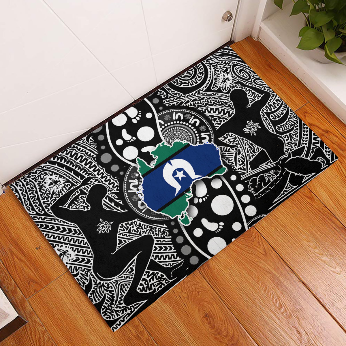 Torest Trait Islands Map Mix Aboriginal Pattern Rubber Doormat