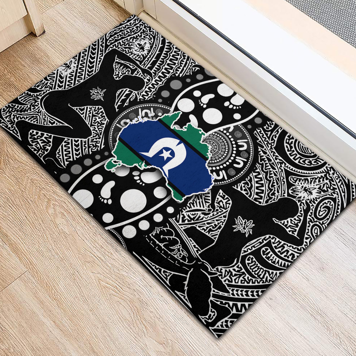 Torest Trait Islands Map Mix Aboriginal Pattern Rubber Doormat