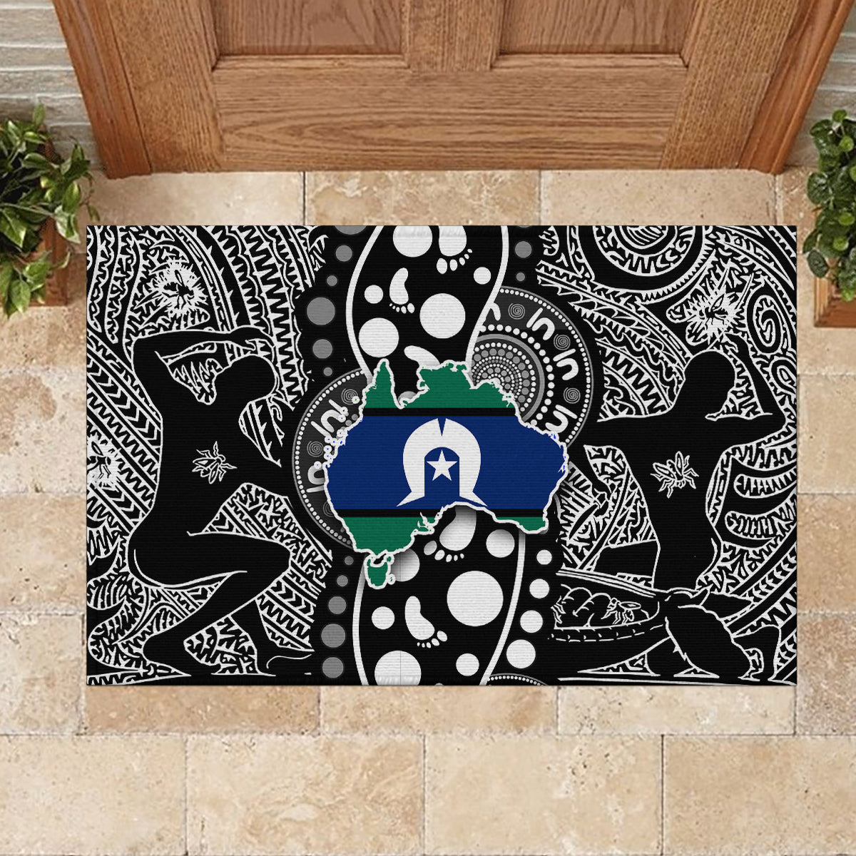 Torest Trait Islands Map Mix Aboriginal Pattern Rubber Doormat