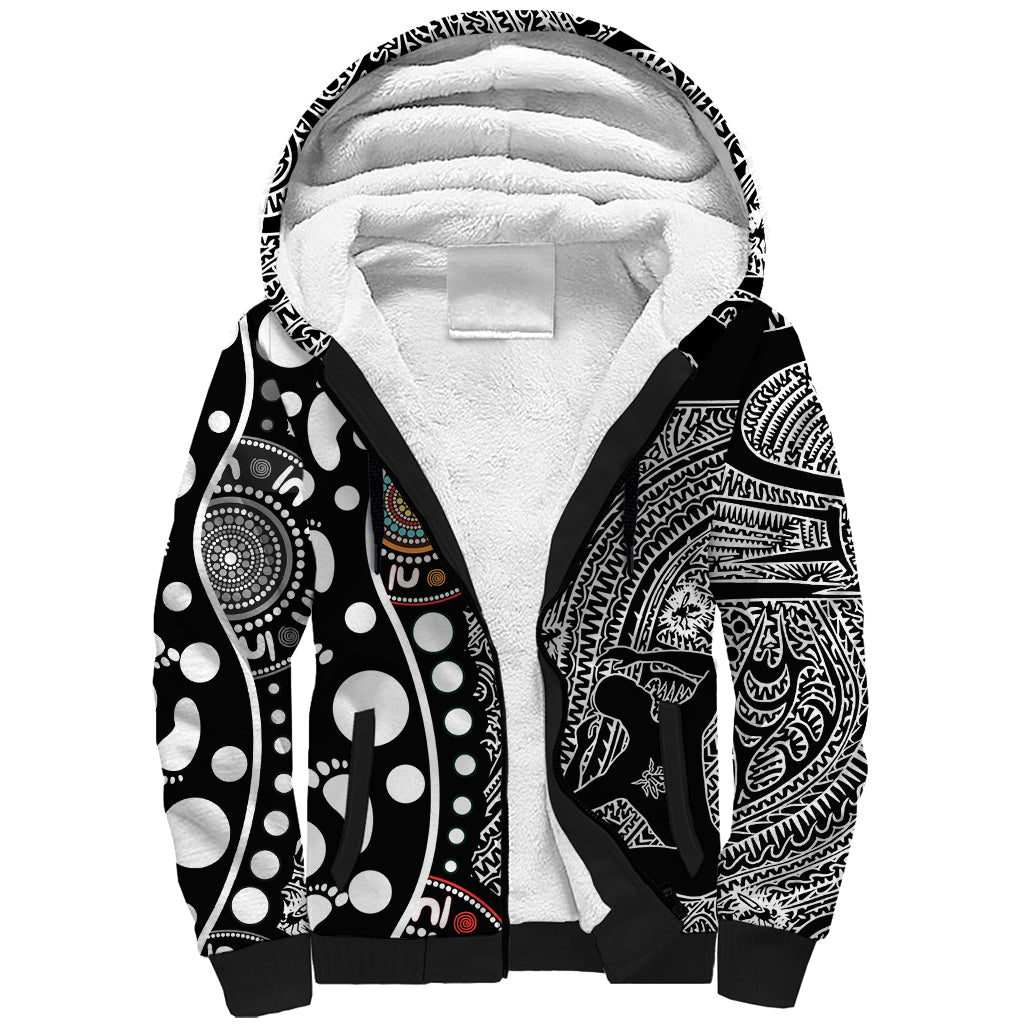 Torest Trait Islands Map Mix Aboriginal Pattern Sherpa Hoodie