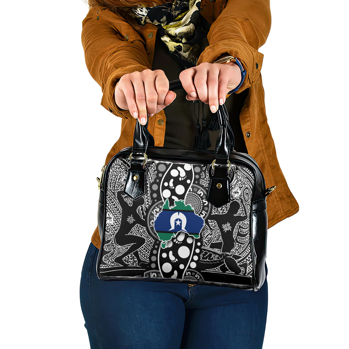 Torest Trait Islands Map Mix Aboriginal Pattern Shoulder Handbag
