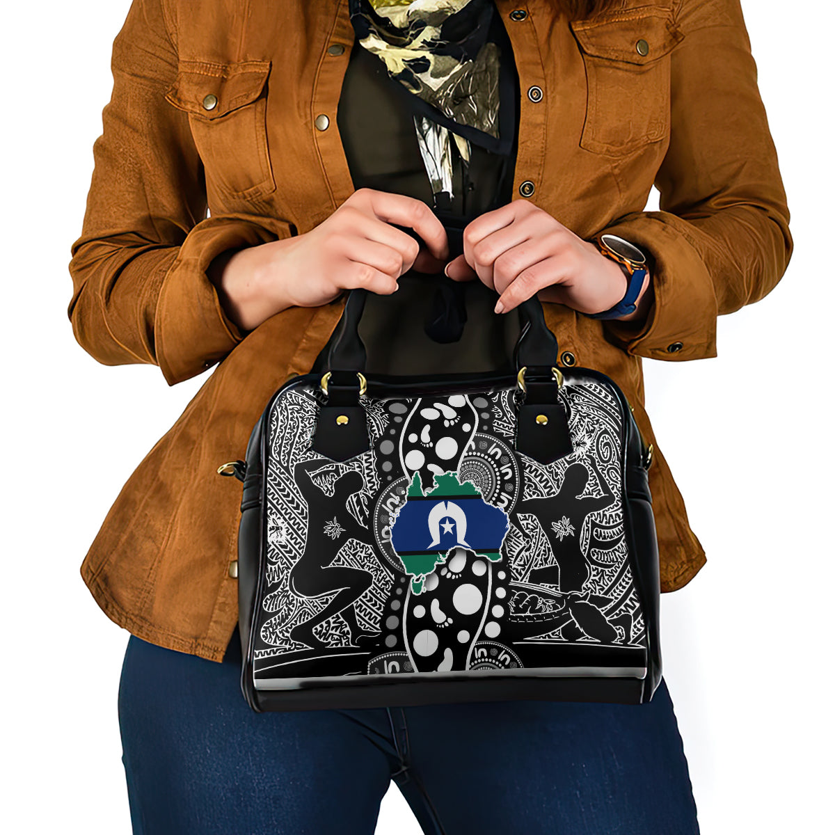 Torest Trait Islands Map Mix Aboriginal Pattern Shoulder Handbag