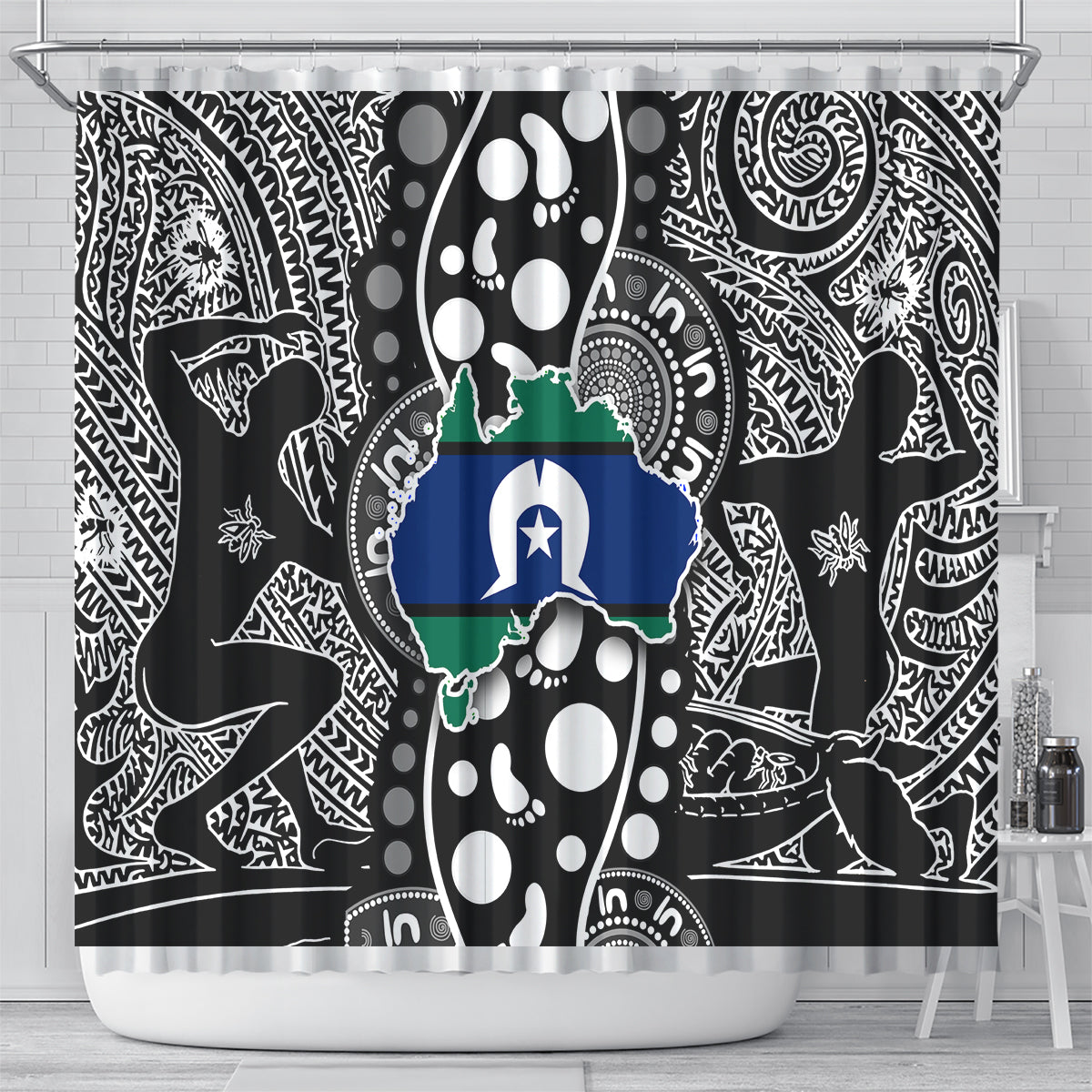 Torest Trait Islands Map Mix Aboriginal Pattern Shower Curtain