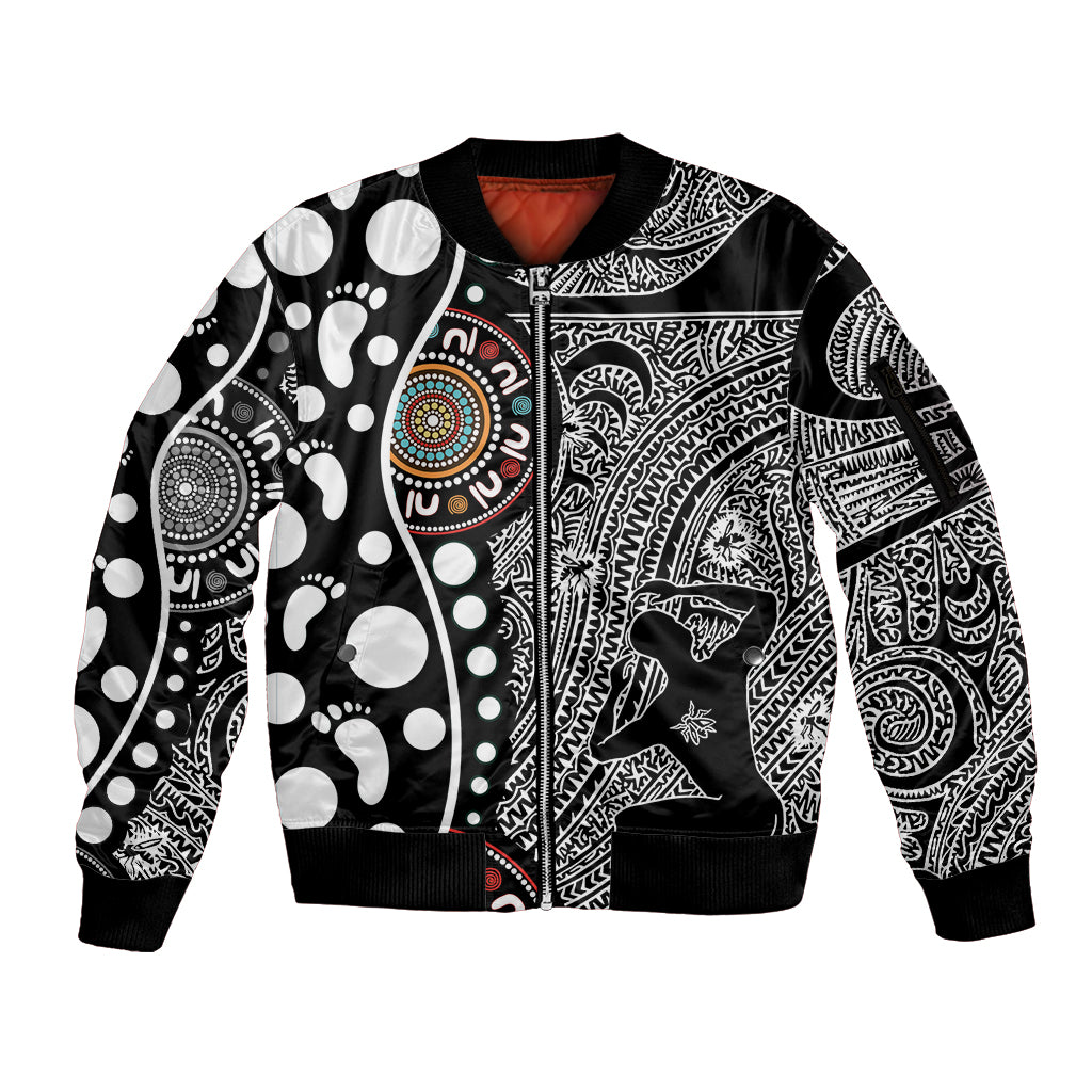 Torest Trait Islands Map Mix Aboriginal Pattern Sleeve Zip Bomber Jacket