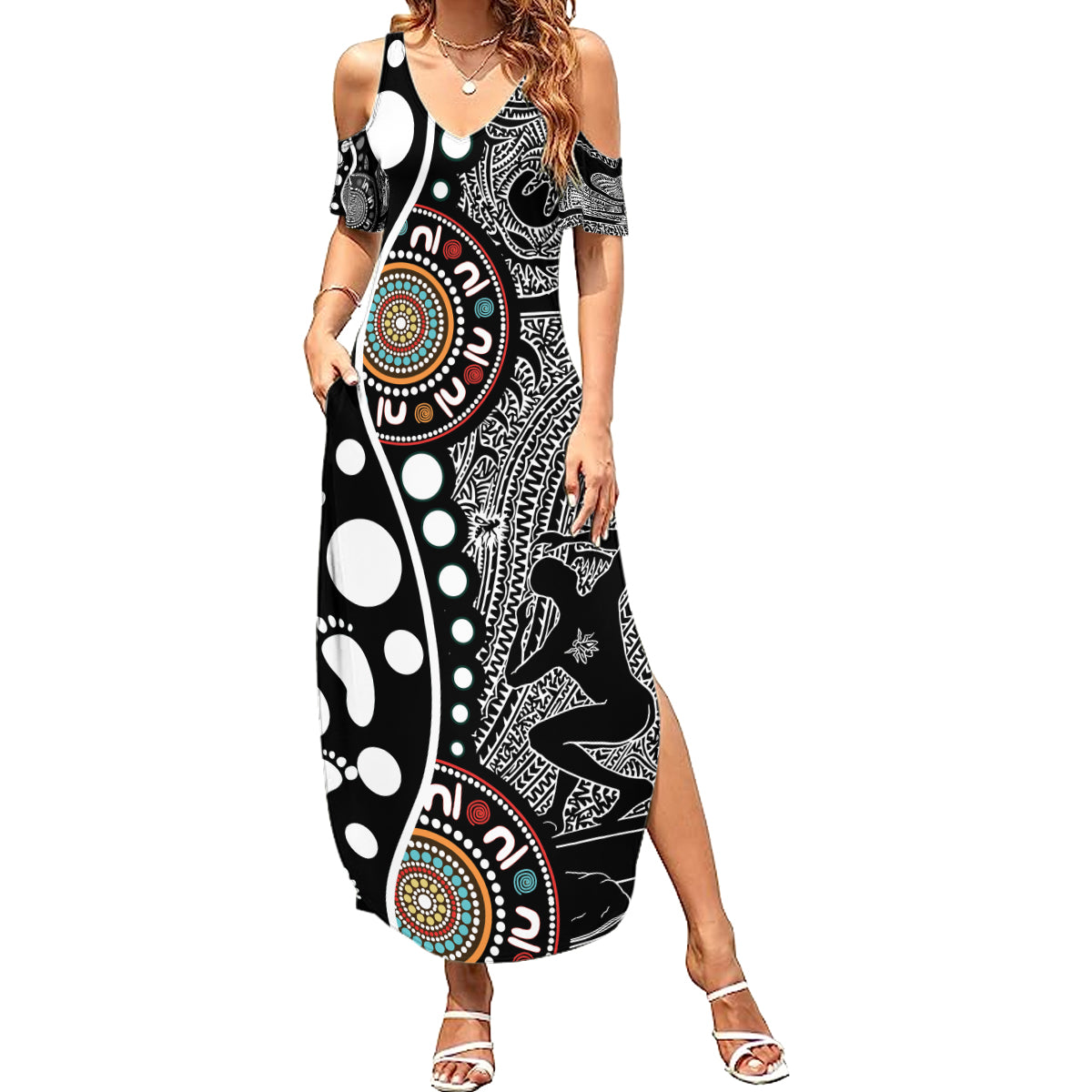 Torest Trait Islands Map Mix Aboriginal Pattern Summer Maxi Dress