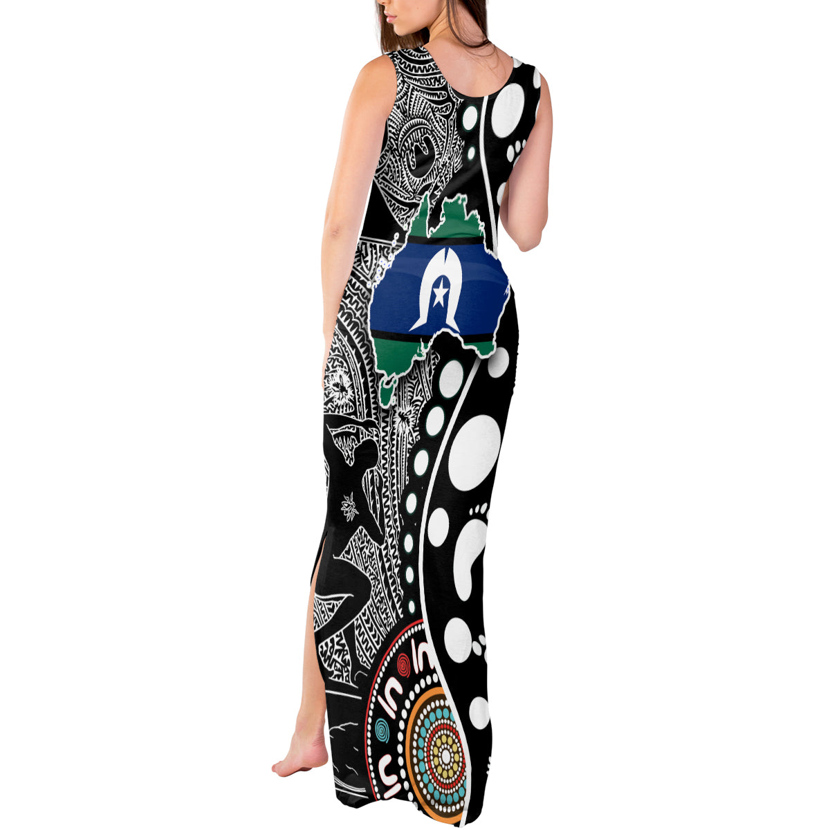 Torest Trait Islands Map Mix Aboriginal Pattern Tank Maxi Dress