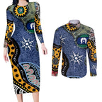 Torest Trait Islands Mix Aboriginal Pattern Couples Matching Long Sleeve Bodycon Dress and Long Sleeve Button Shirt