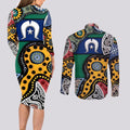 Torest Trait Islands Mix Aboriginal Pattern Couples Matching Long Sleeve Bodycon Dress and Long Sleeve Button Shirt