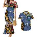 Torest Trait Islands Mix Aboriginal Pattern Couples Matching Mermaid Dress and Hawaiian Shirt
