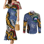 Torest Trait Islands Mix Aboriginal Pattern Couples Matching Mermaid Dress and Long Sleeve Button Shirt