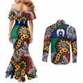 Torest Trait Islands Mix Aboriginal Pattern Couples Matching Mermaid Dress and Long Sleeve Button Shirt