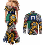 Torest Trait Islands Mix Aboriginal Pattern Couples Matching Mermaid Dress and Long Sleeve Button Shirt