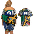 Torest Trait Islands Mix Aboriginal Pattern Couples Matching Off Shoulder Short Dress and Hawaiian Shirt
