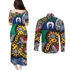 Torest Trait Islands Mix Aboriginal Pattern Couples Matching Puletasi and Long Sleeve Button Shirt