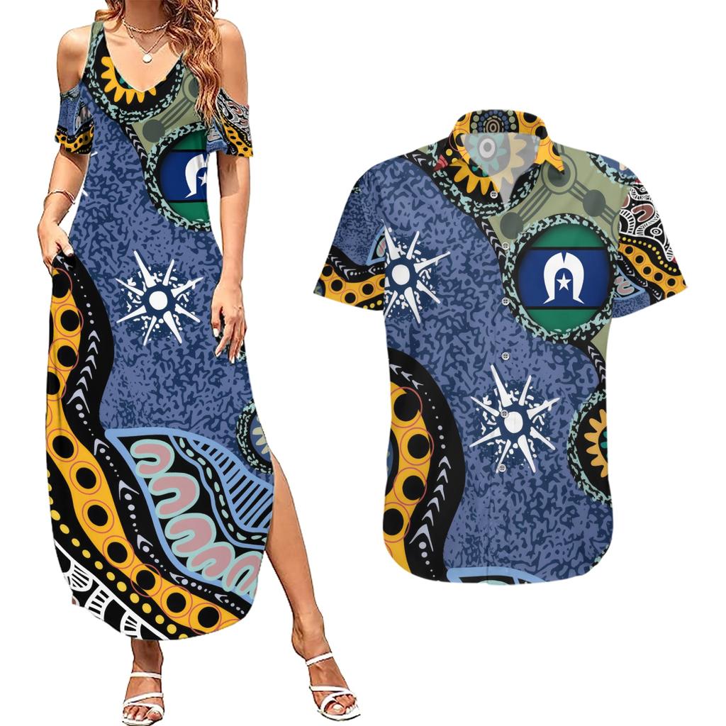 Torest Trait Islands Mix Aboriginal Pattern Couples Matching Summer Maxi Dress and Hawaiian Shirt